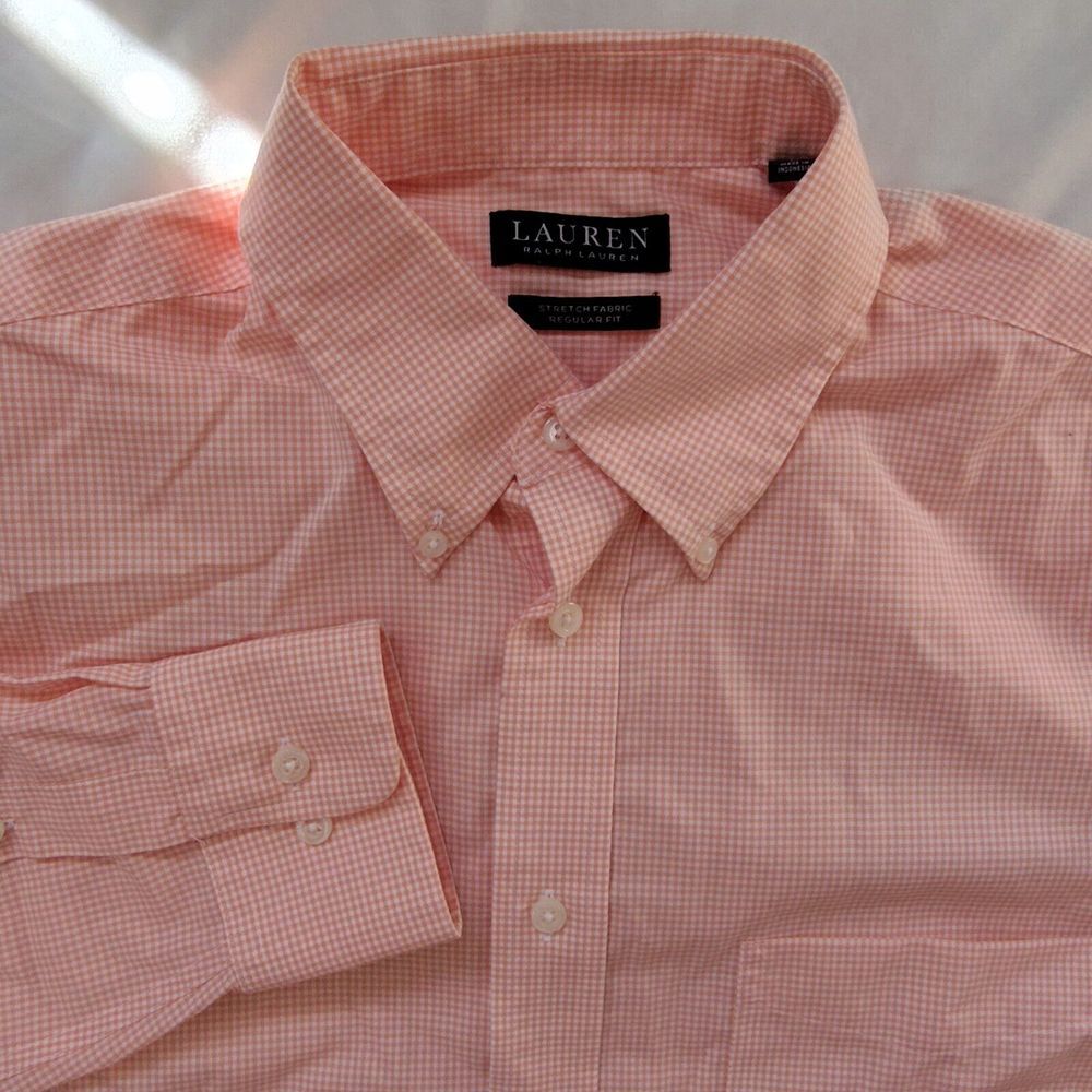 Lauren Ralph‎ Lauren Men Size 15.5 34/35 Stretch Fabric Regular Fit Button Up